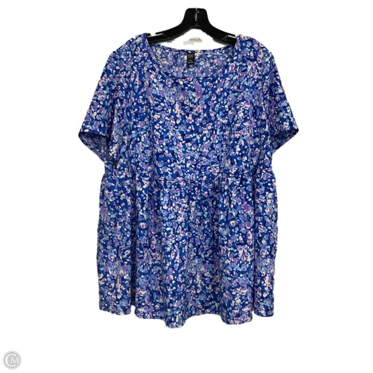 Top Short Sleeve By Emery Rose  In Blue & Purple, Size: 1x