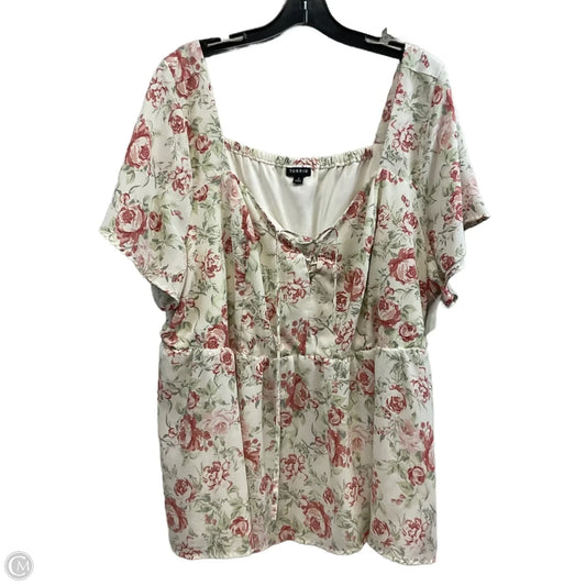 Blouse Short Sleeve By Torrid In Cream & Green, Size: 3x