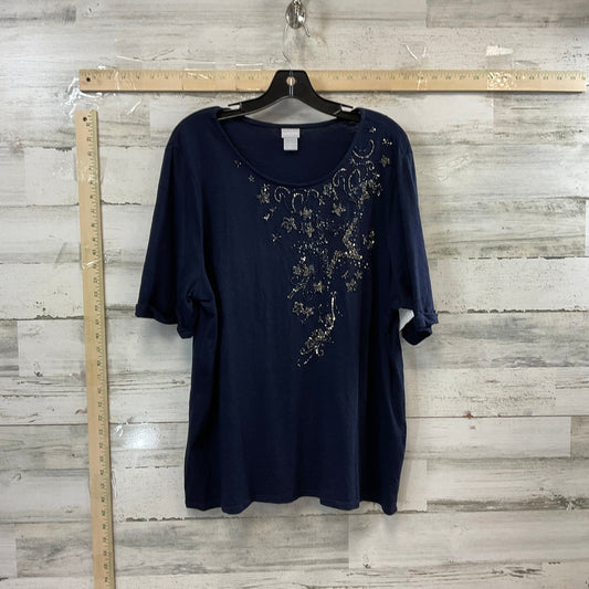 Navy Top Short Sleeve Chicos, Size Xl