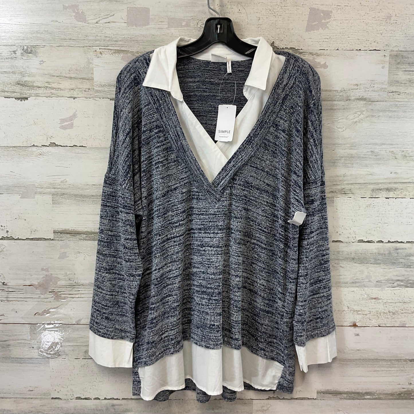 Top Long Sleeve By Simple In Blue, Size: L