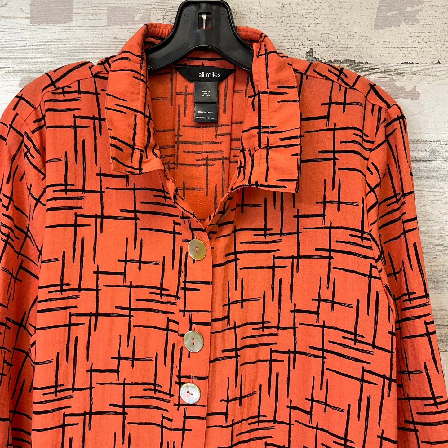 Blouse Long Sleeve By Ali Miles In Orange, Size: L