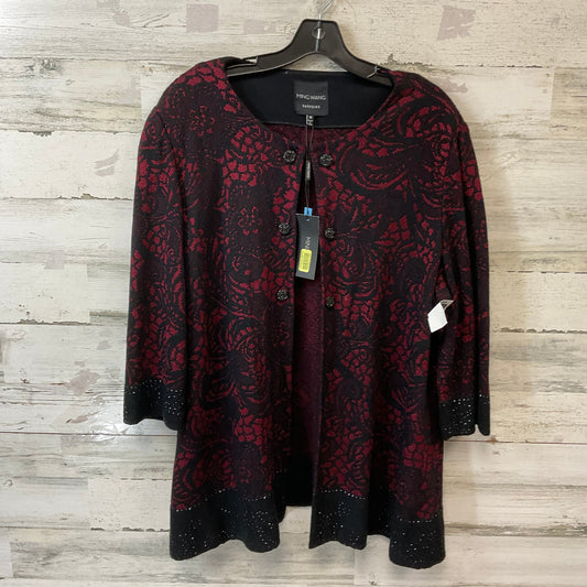 Sweater Cardigan By Ming Wang In Black & Red, Size: 1x