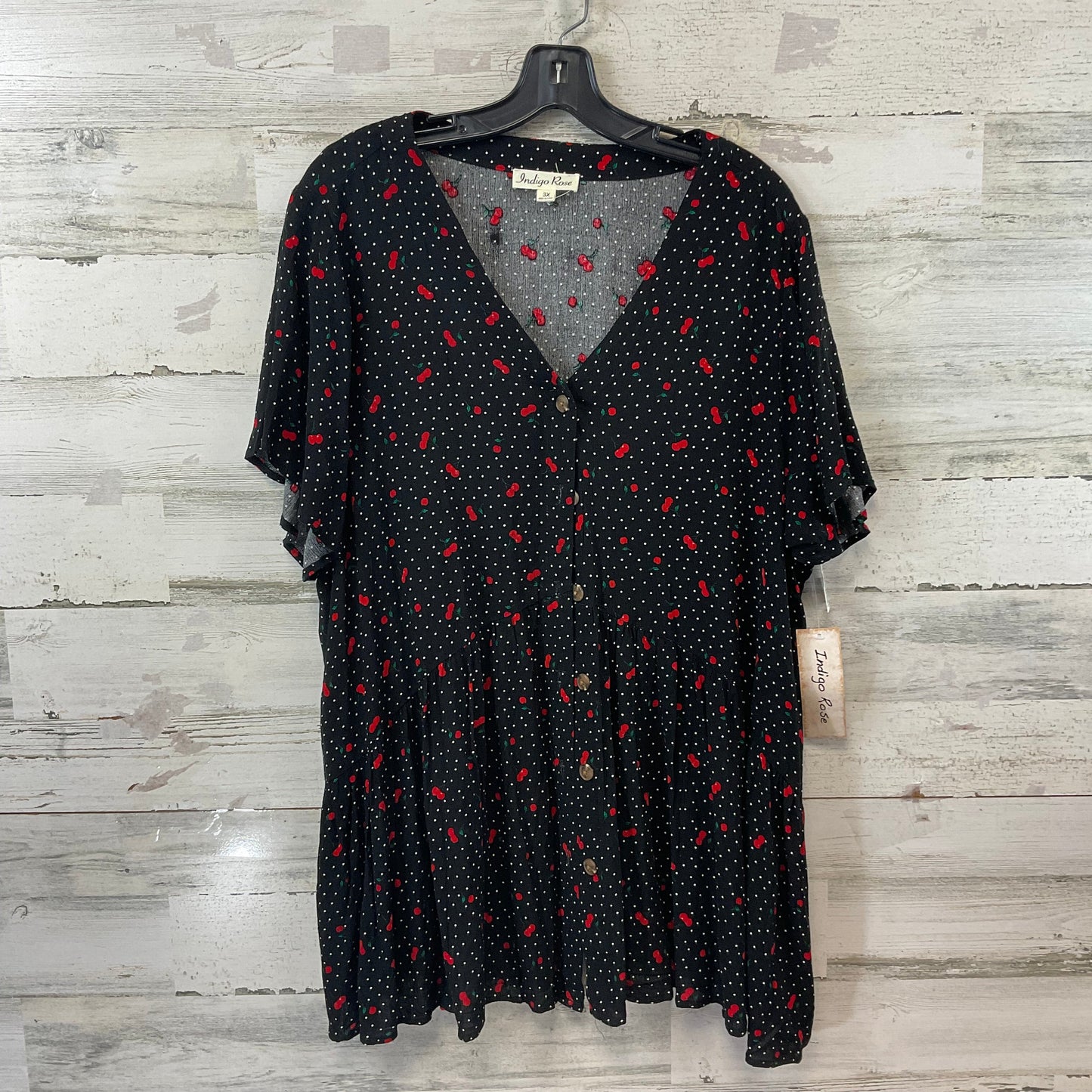 Top Short Sleeve By INDIGO ROSE In Black, Size: 3x