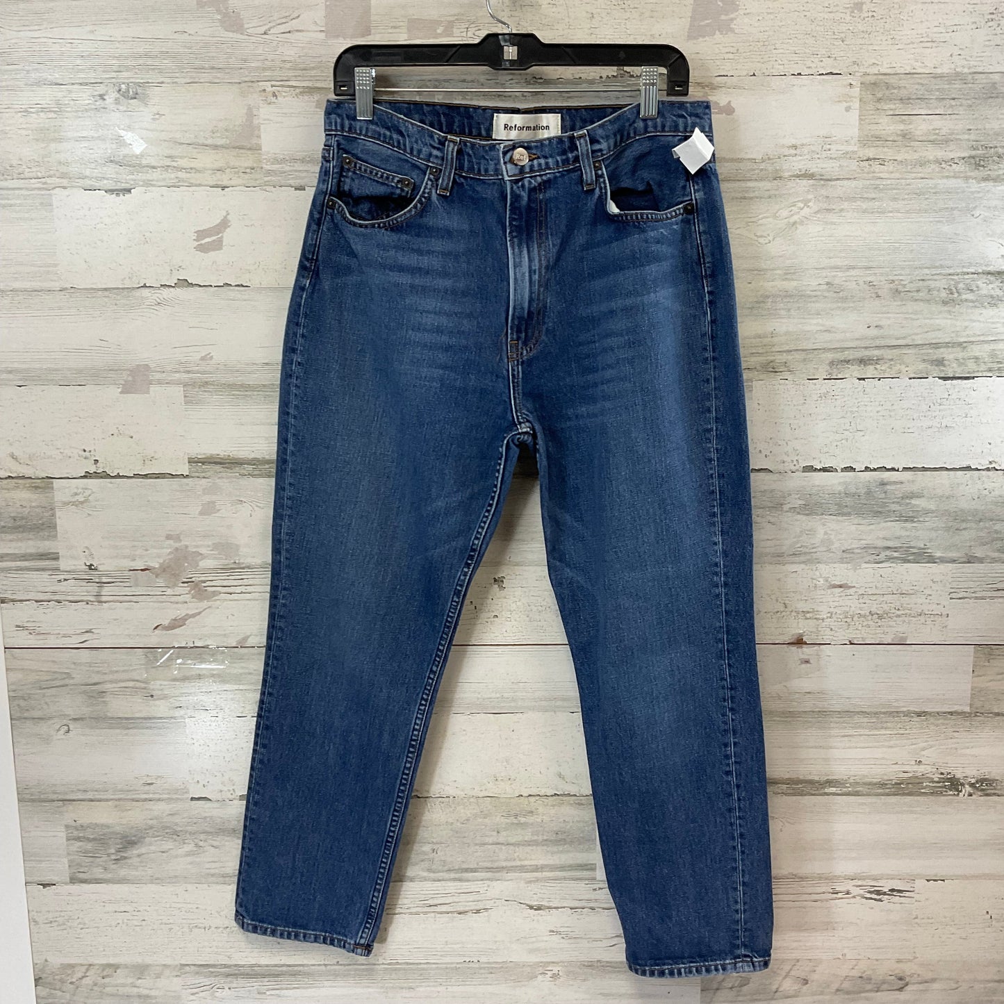 Jeans Straight By Reformation In Blue Denim, Size: 10