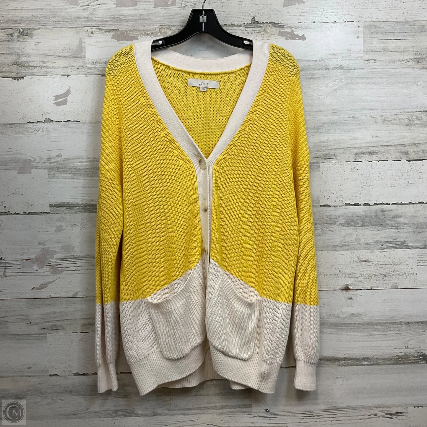 Sweater Cardigan By Loft In Yellow, Size: L