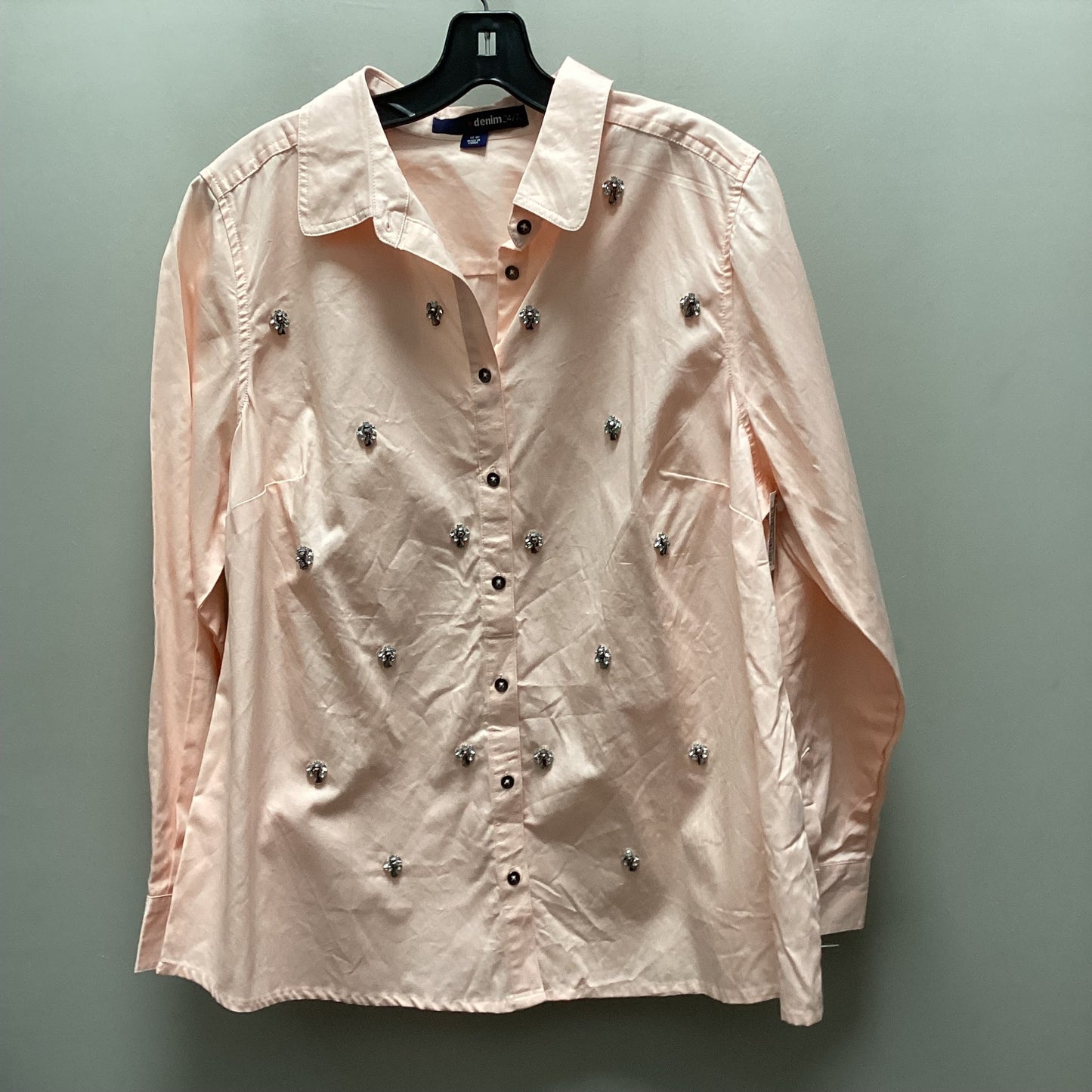 Blouse Long Sleeve By Denim 24/7 In Pink, Size: Xl