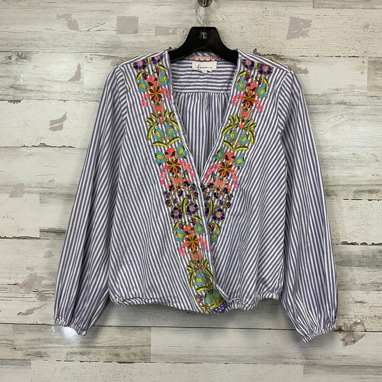 Top Long Sleeve By Anthropologie In Blue & White, Size: M