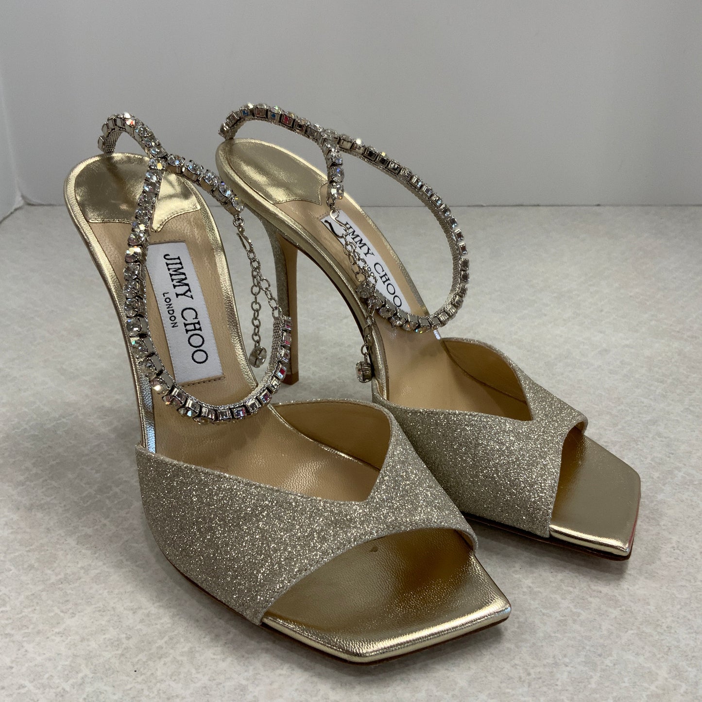 Sandals Luxury Designer By Jimmy Choo In Gold, Size: 8.5