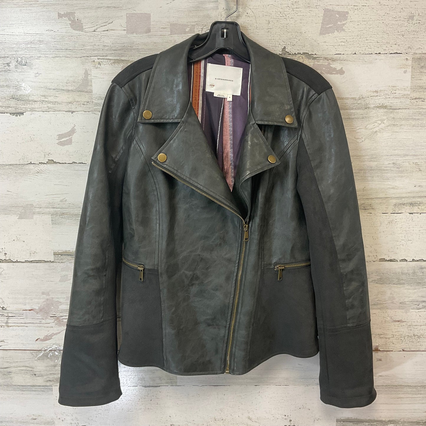 Jacket Moto By Anthropologie In Grey, Size: M