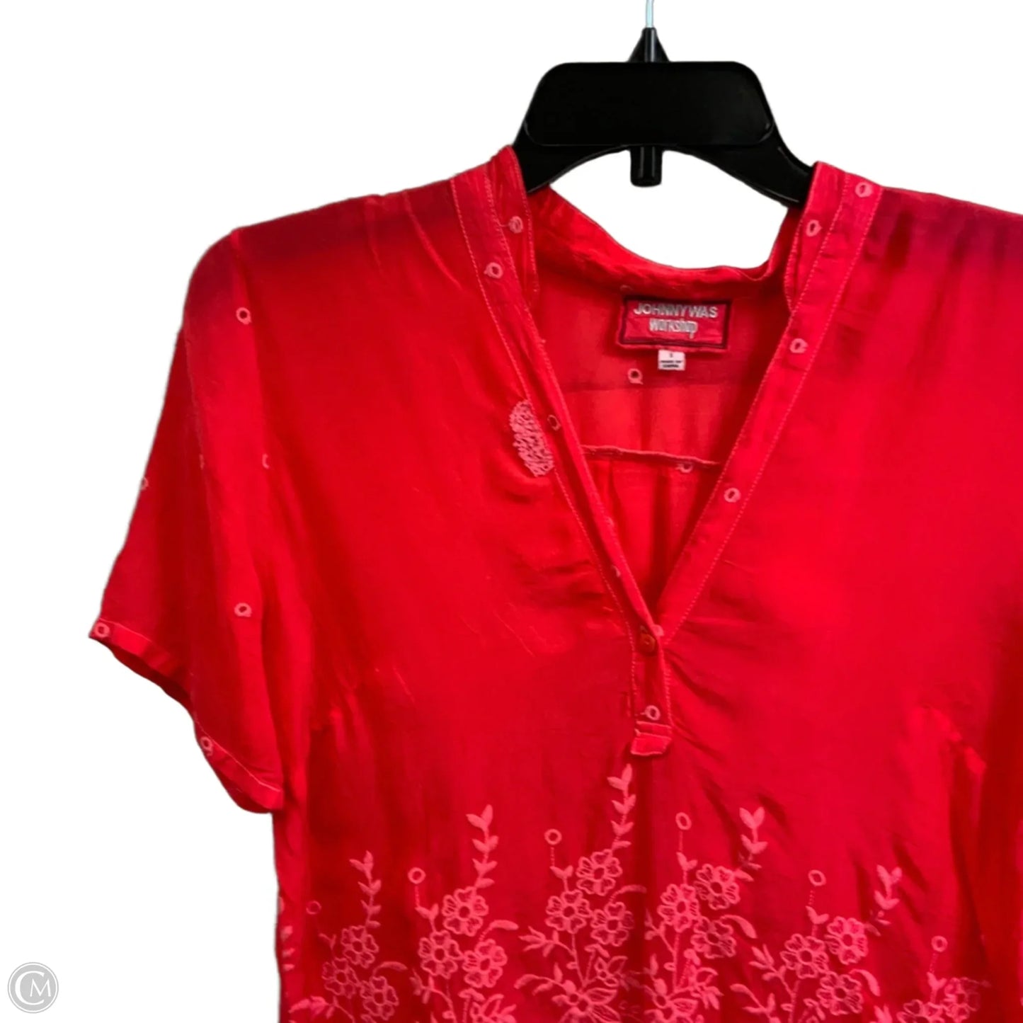 Blouse Short Sleeve By Johnny Was In Red, Size: S