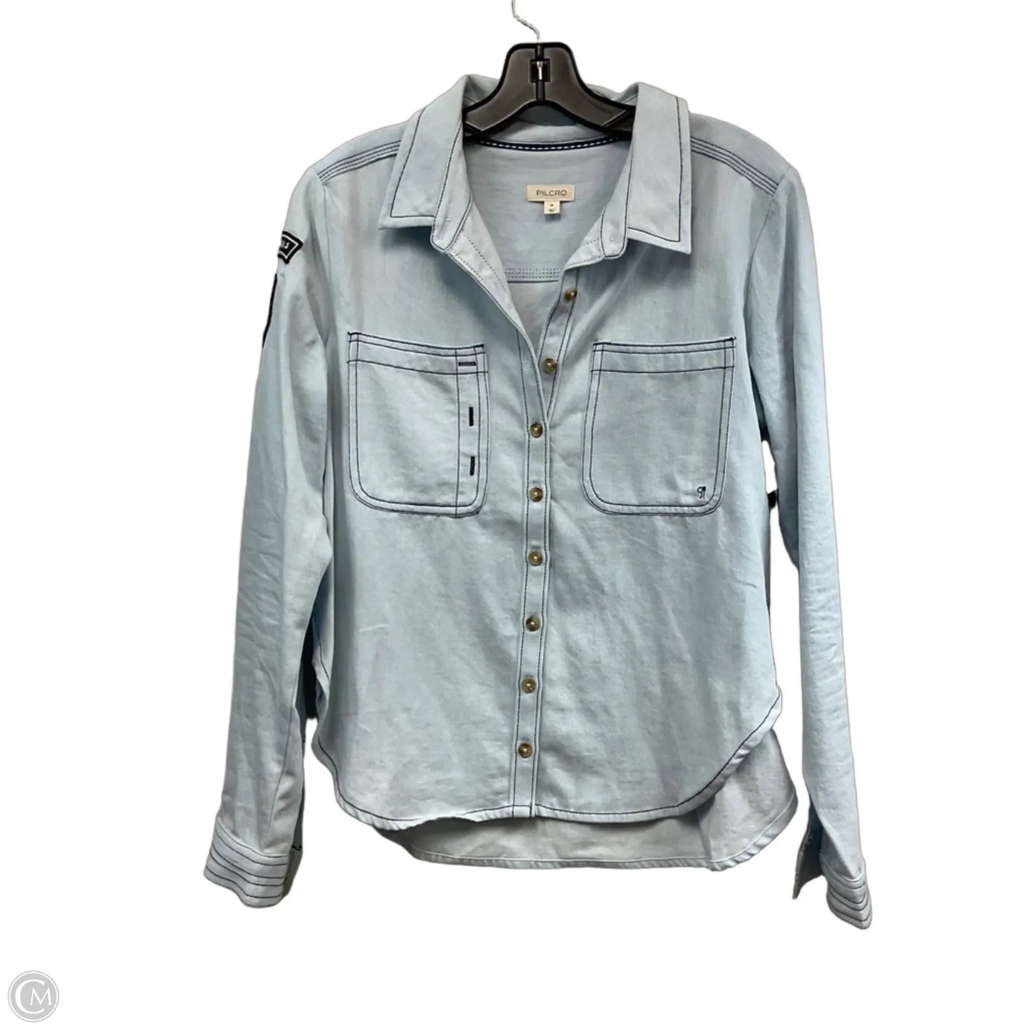 Blouse Long Sleeve By Pilcro In Blue Denim, Size: M