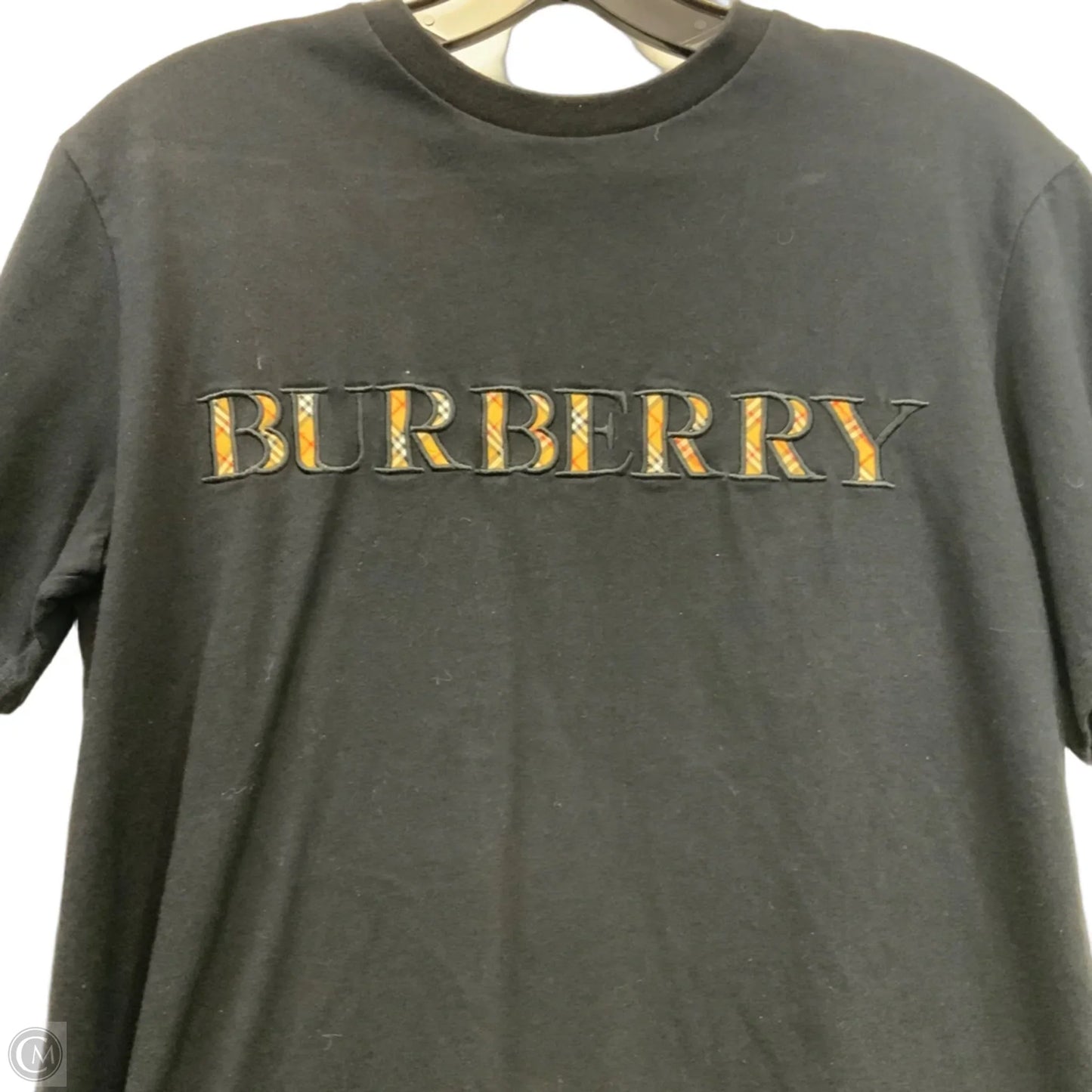 Top Short Sleeve Luxury Designer By Burberry In Black, Size: M