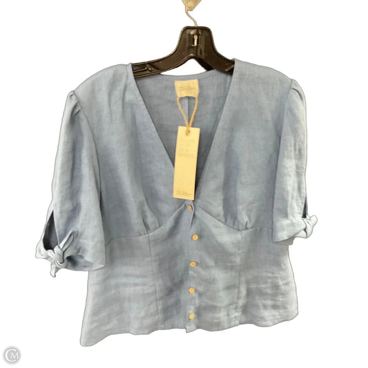 Blouse Short Sleeve By LINEN HANDMADE STUDIO In Blue, Size: L
