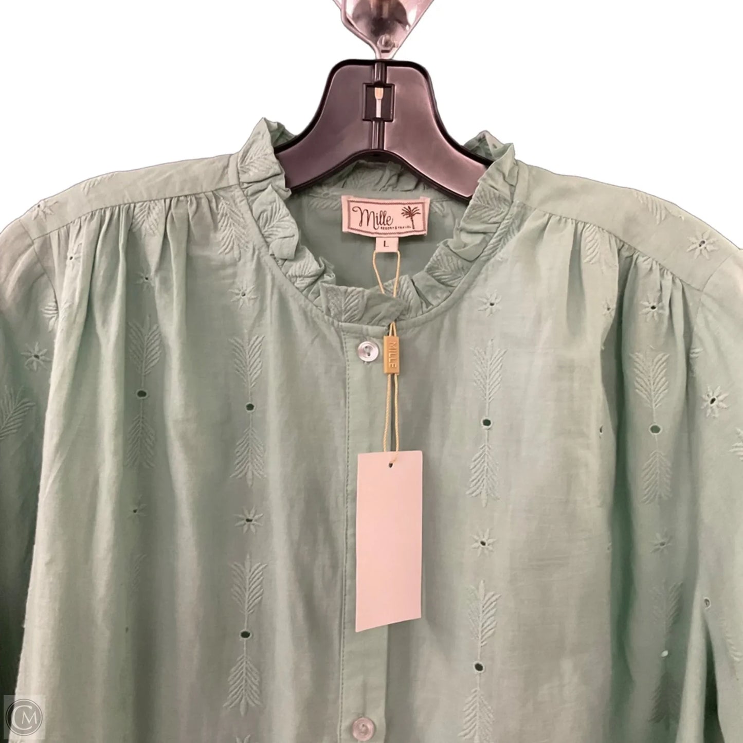Blouse Long Sleeve By Millie In Green, Size: L