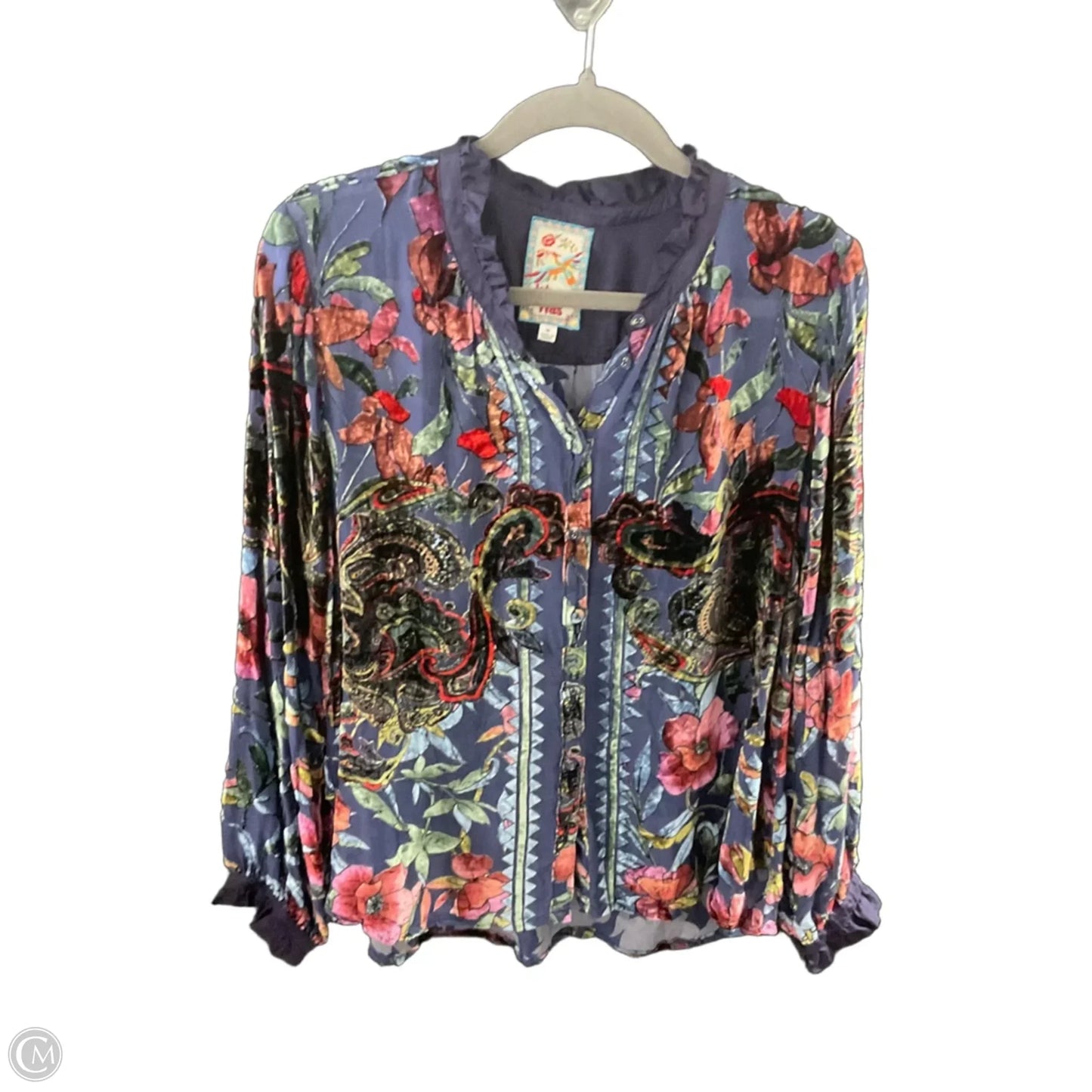 Blouse Long Sleeve By Johnny Was In Blue, Size: M