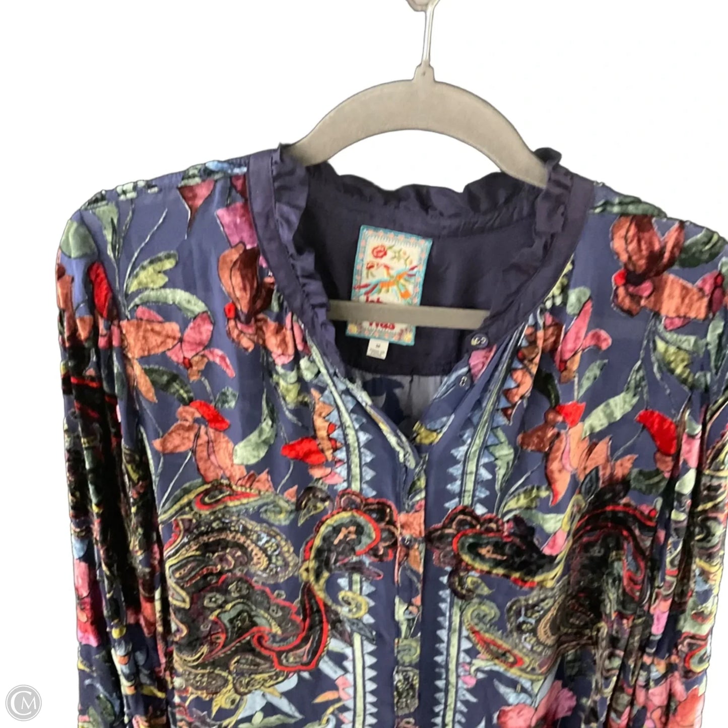 Blouse Long Sleeve By Johnny Was In Blue, Size: M