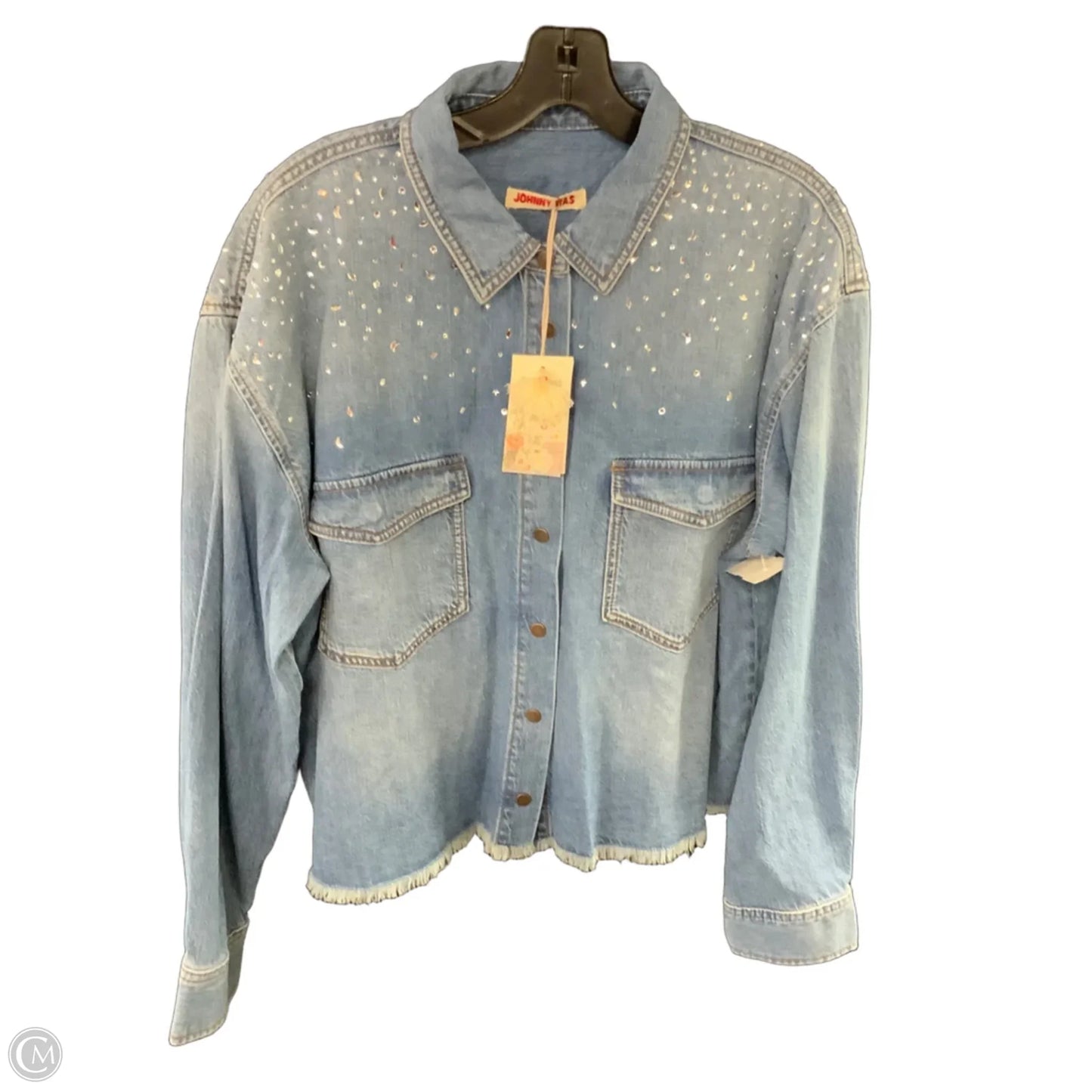 Jacket Shirt By Johnny Was In Blue Denim, Size: L