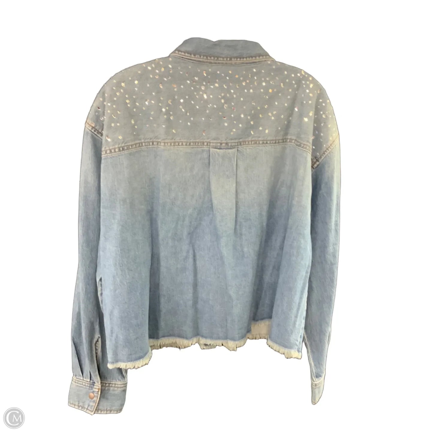 Jacket Shirt By Johnny Was In Blue Denim, Size: L