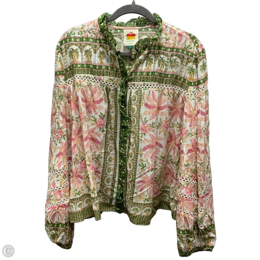 Blouse Long Sleeve By Farm Rio In Green, Size: Xl