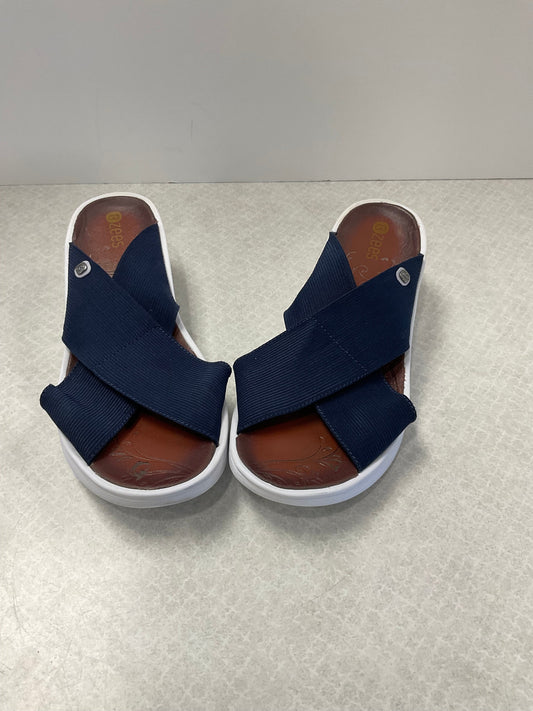 Blue & White Sandals Heels Wedge Bzees, Size 7.5