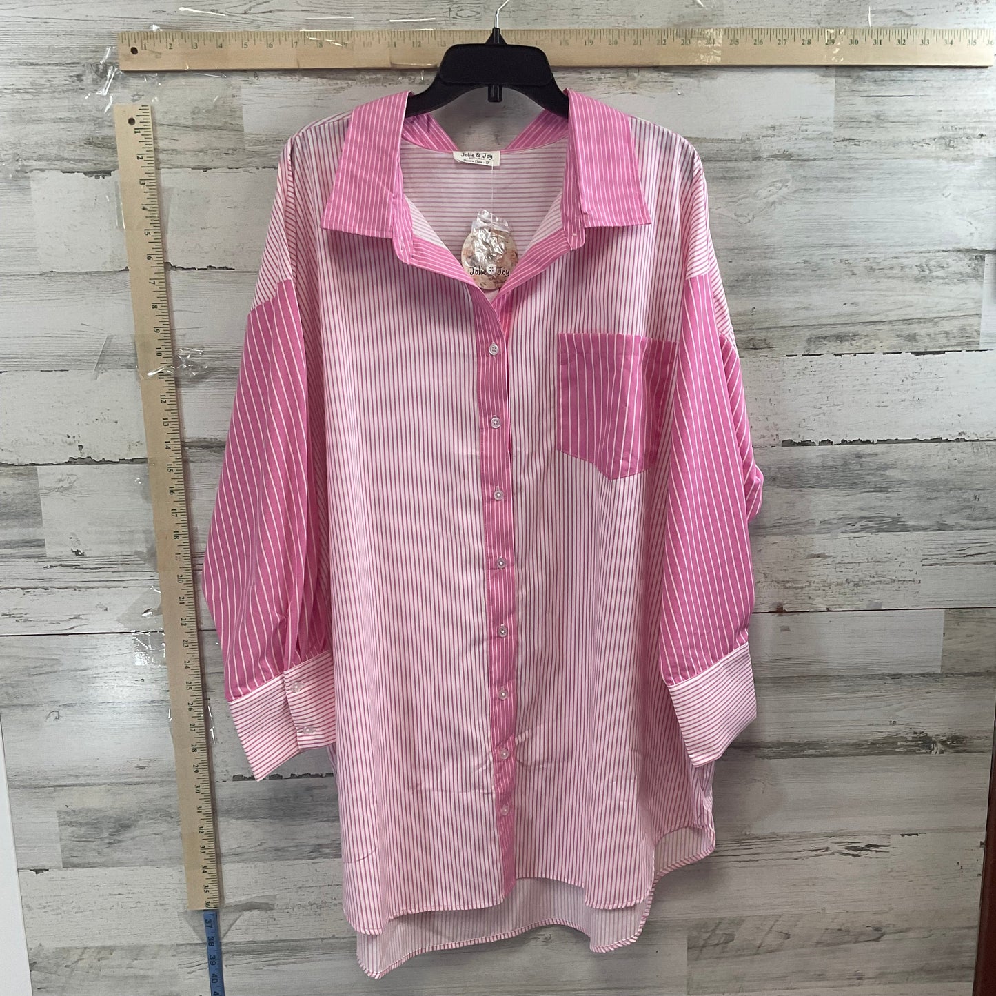Pink & White Blouse Long Sleeve JOLIE & JOY, Size 3x