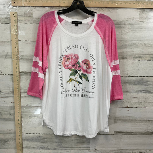 Pink & White Top 3/4 Sleeve Basic Cactus + Pearl, Size L