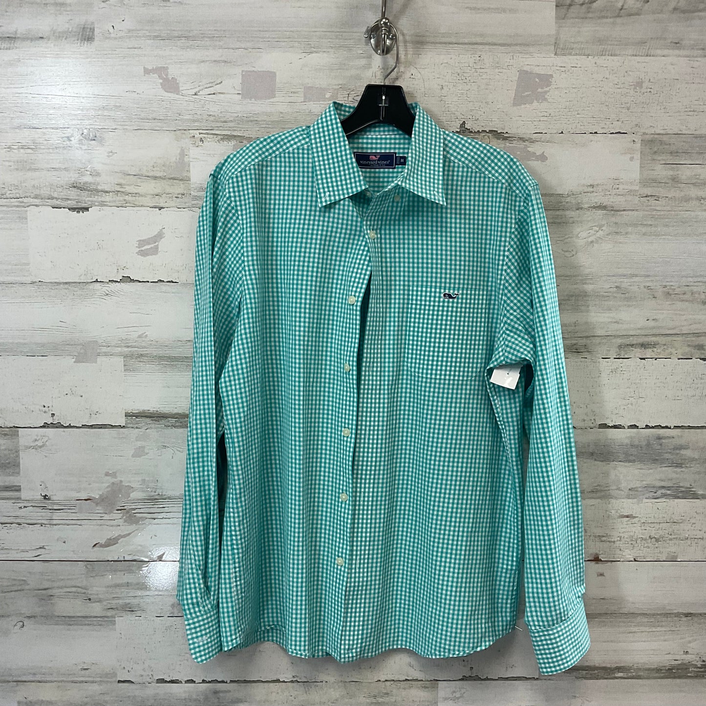 Blouse Long Sleeve By Vineyard Vines In Green & White, Size: M