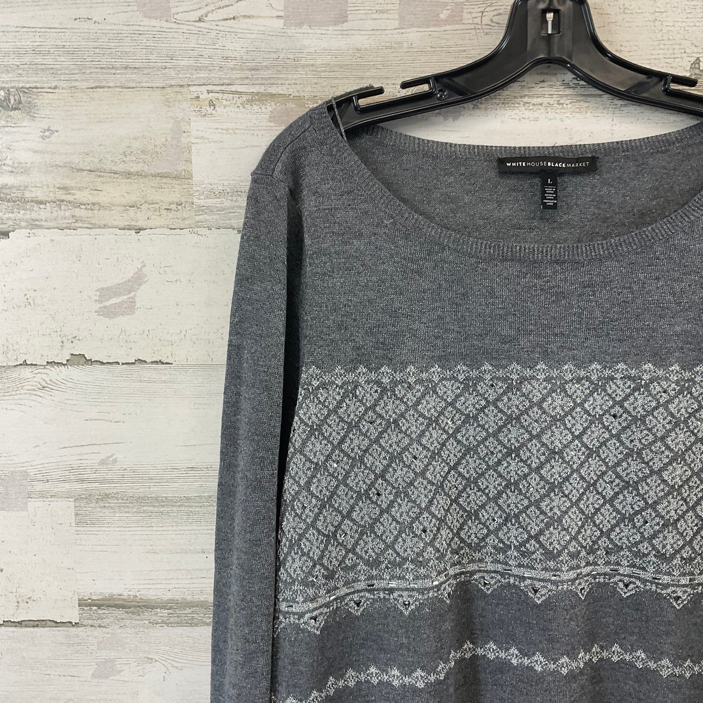 Top Long Sleeve By White House Black Market In Grey, Size: L