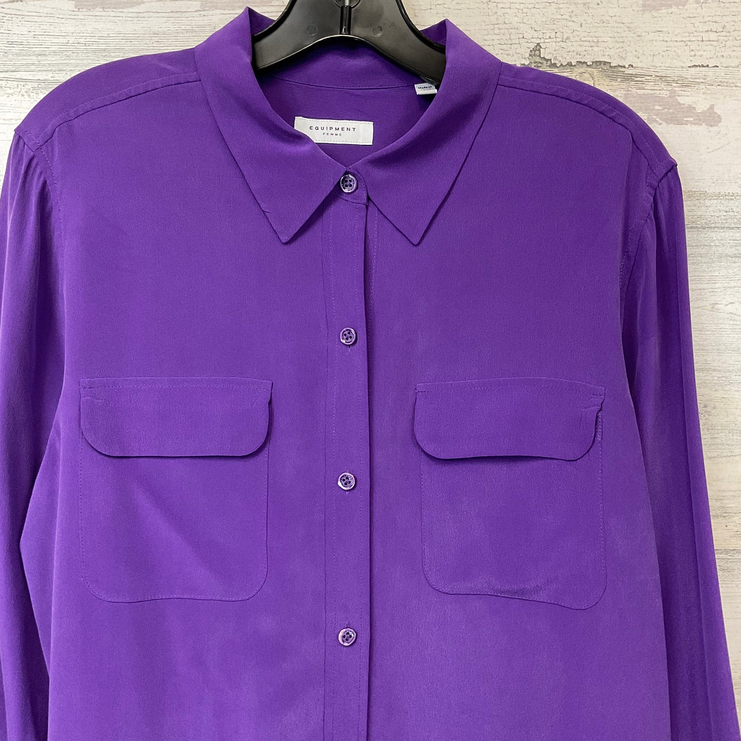 Blouse Long Sleeve By Equipment In Purple, Size: Xl