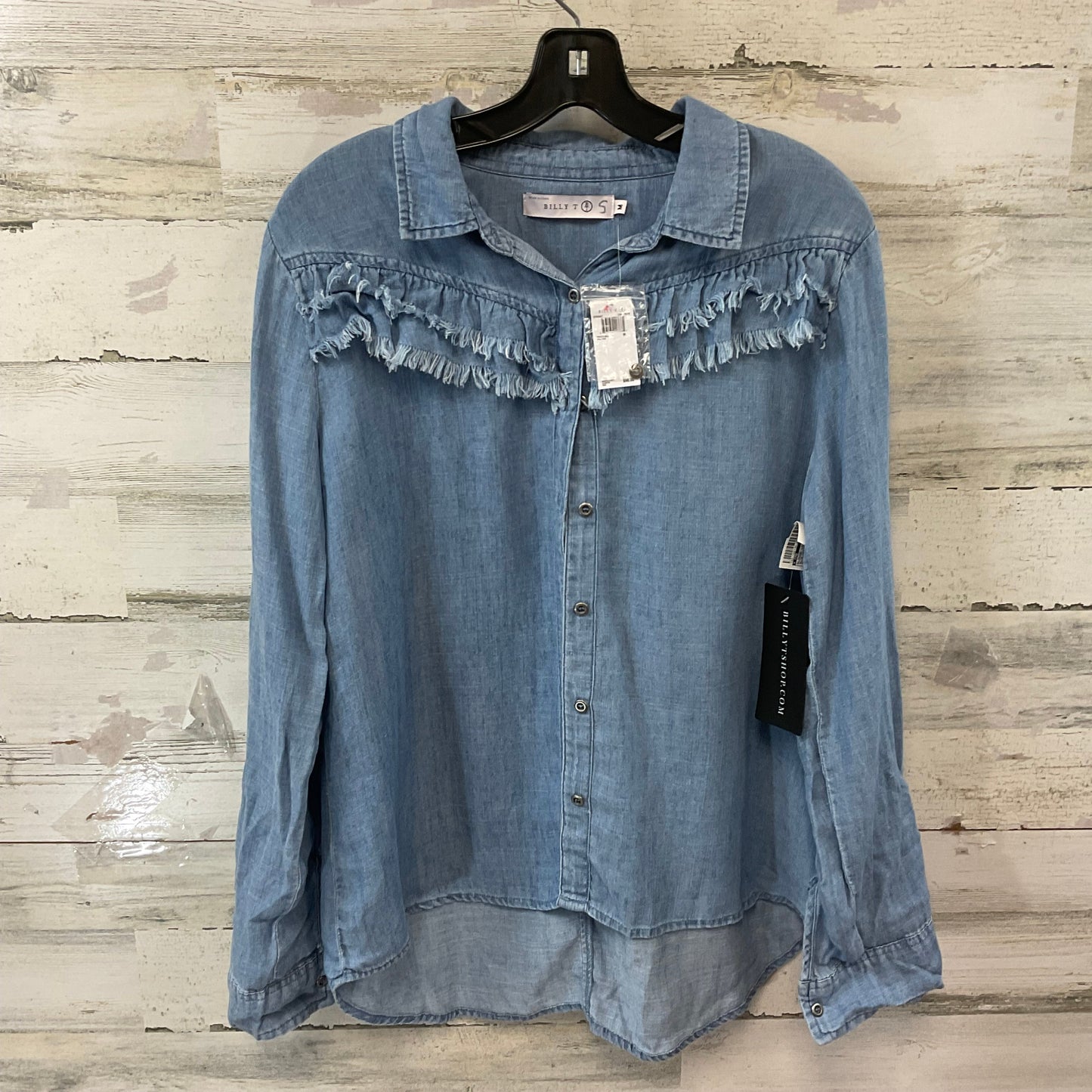 Blouse Long Sleeve By BILLY T In Blue Denim, Size: M