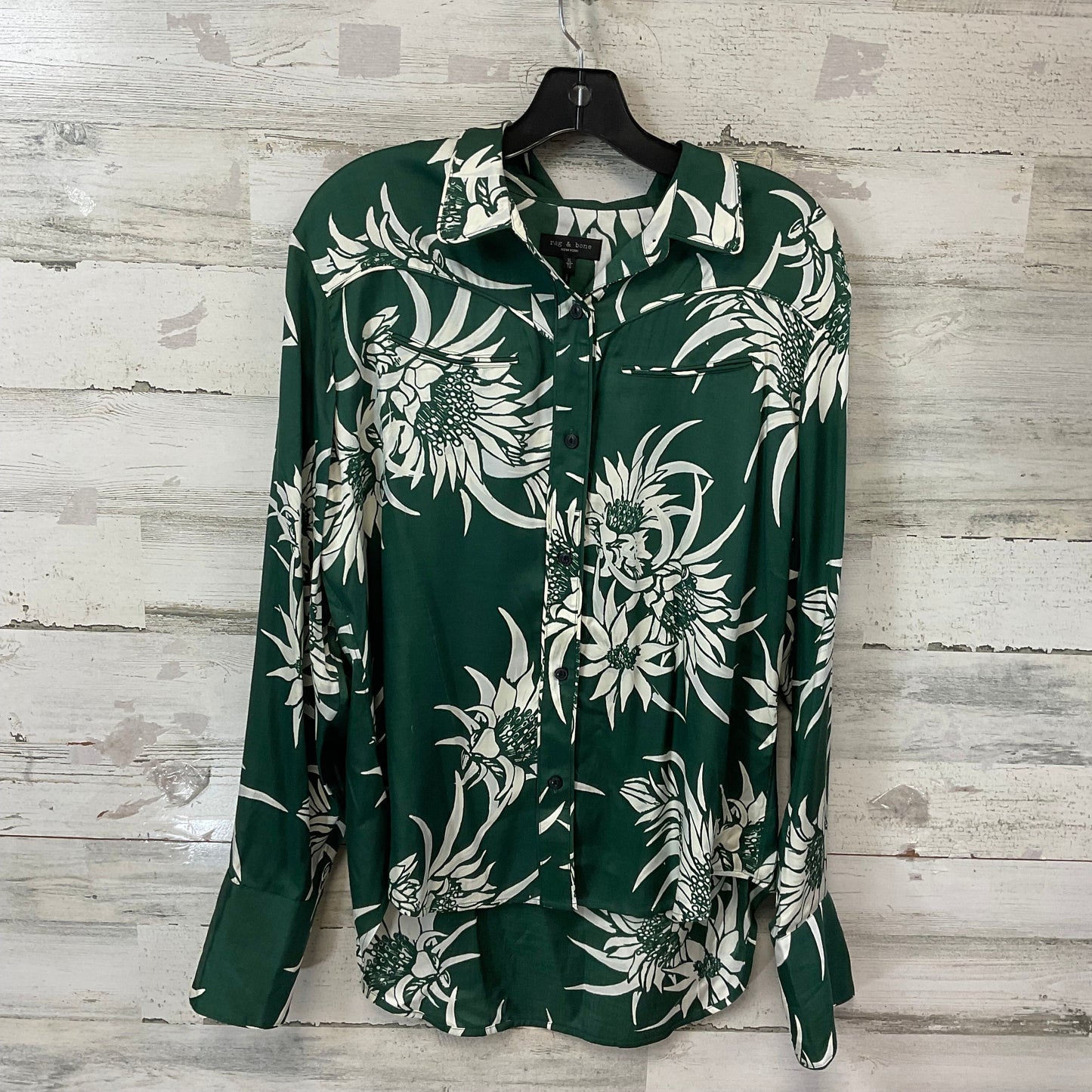 Blouse Long Sleeve By Rag And Bone In Green & White, Size: Xl