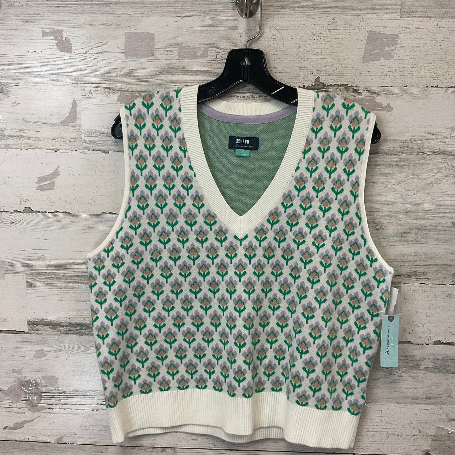 Vest Sweater By Maeve In Cream & Green, Size: 2x