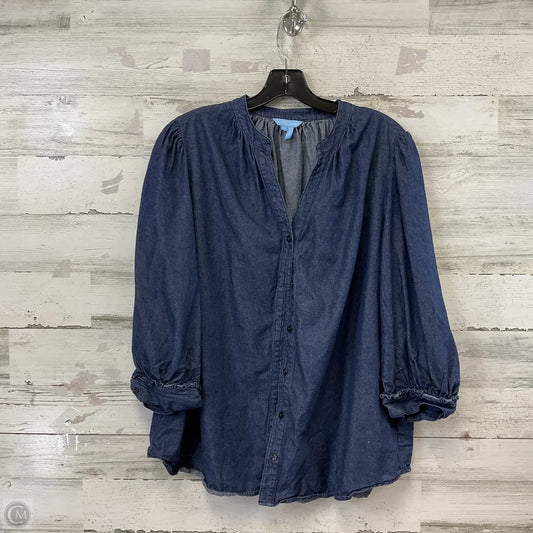 Blouse Long Sleeve By Draper James In Blue, Size: 1x