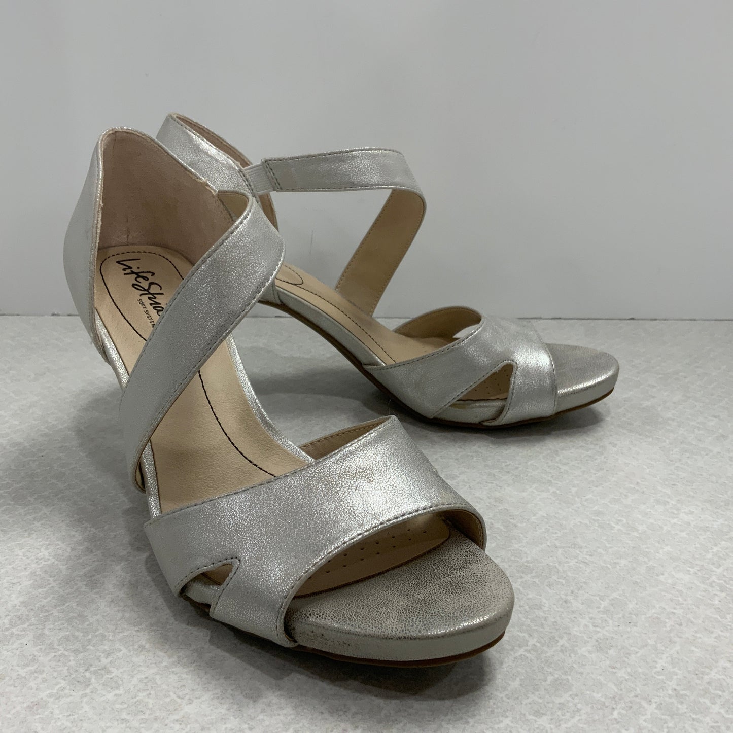 Sandals Heels Stiletto By Life Stride In Silver, Size: 9.5