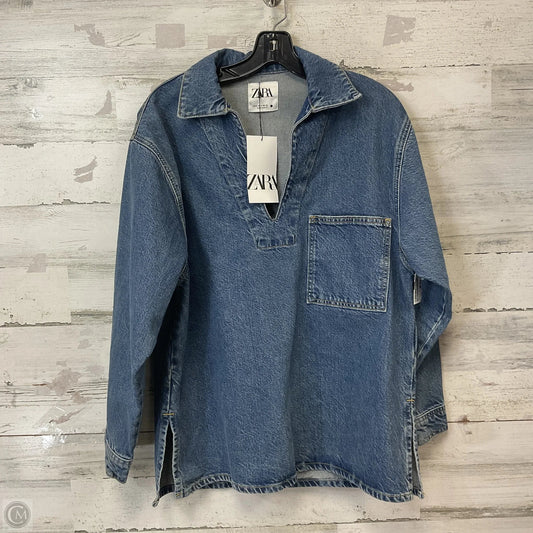 Blouse Long Sleeve By Zara In Blue Denim, Size: S