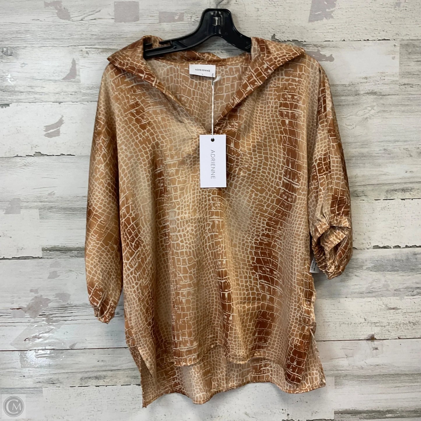 Blouse Short Sleeve By ADRIENNE In Brown, Size: L