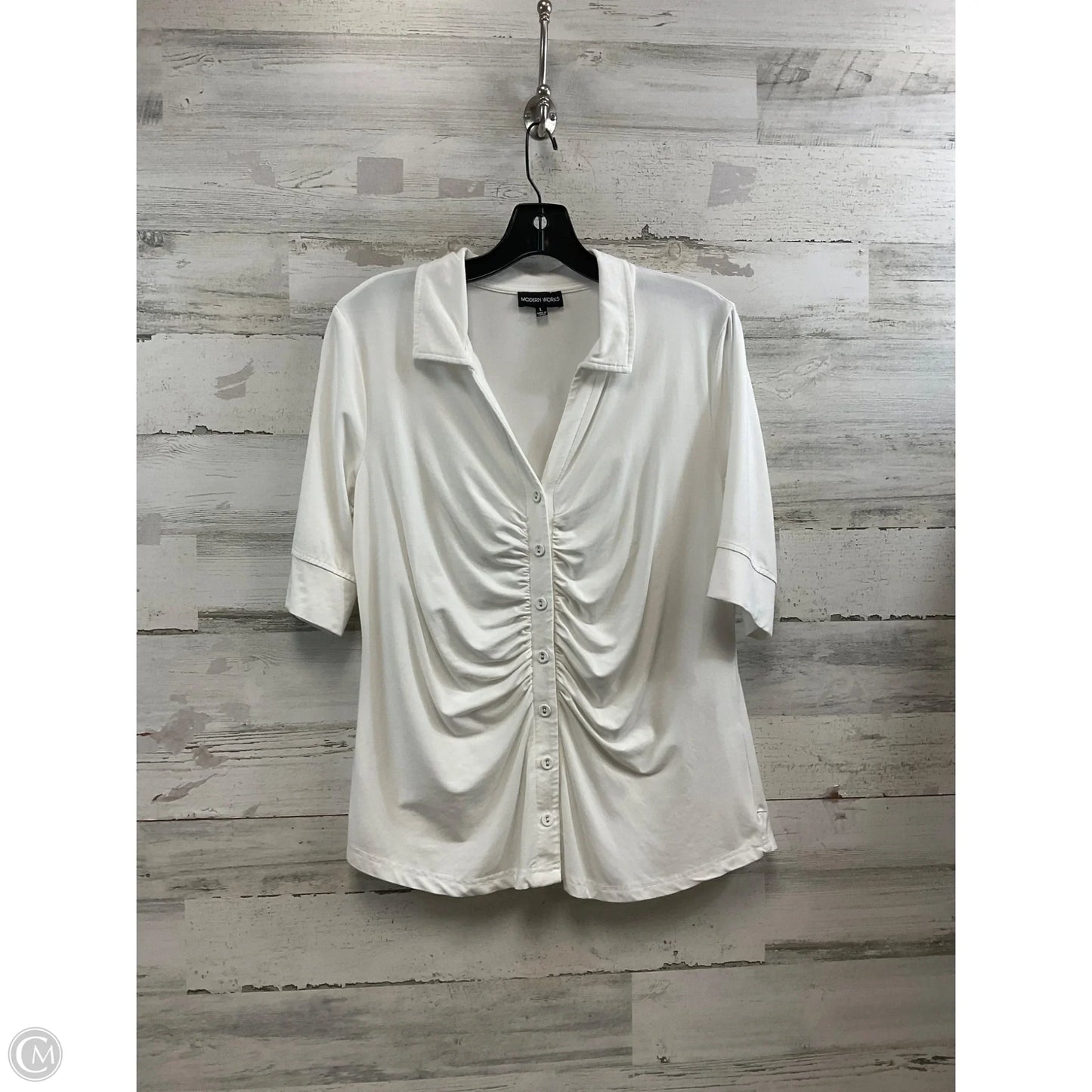 Blouse Short Sleeve By Modern Works In White, Size: L