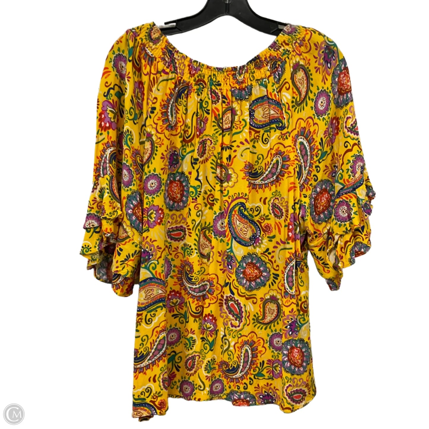 Blouse Short Sleeve By Democracy In Yellow, Size: 1x