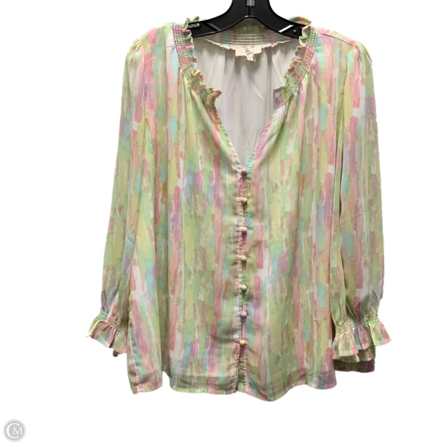 Blouse Long Sleeve By Entro In Green & Pink, Size: M