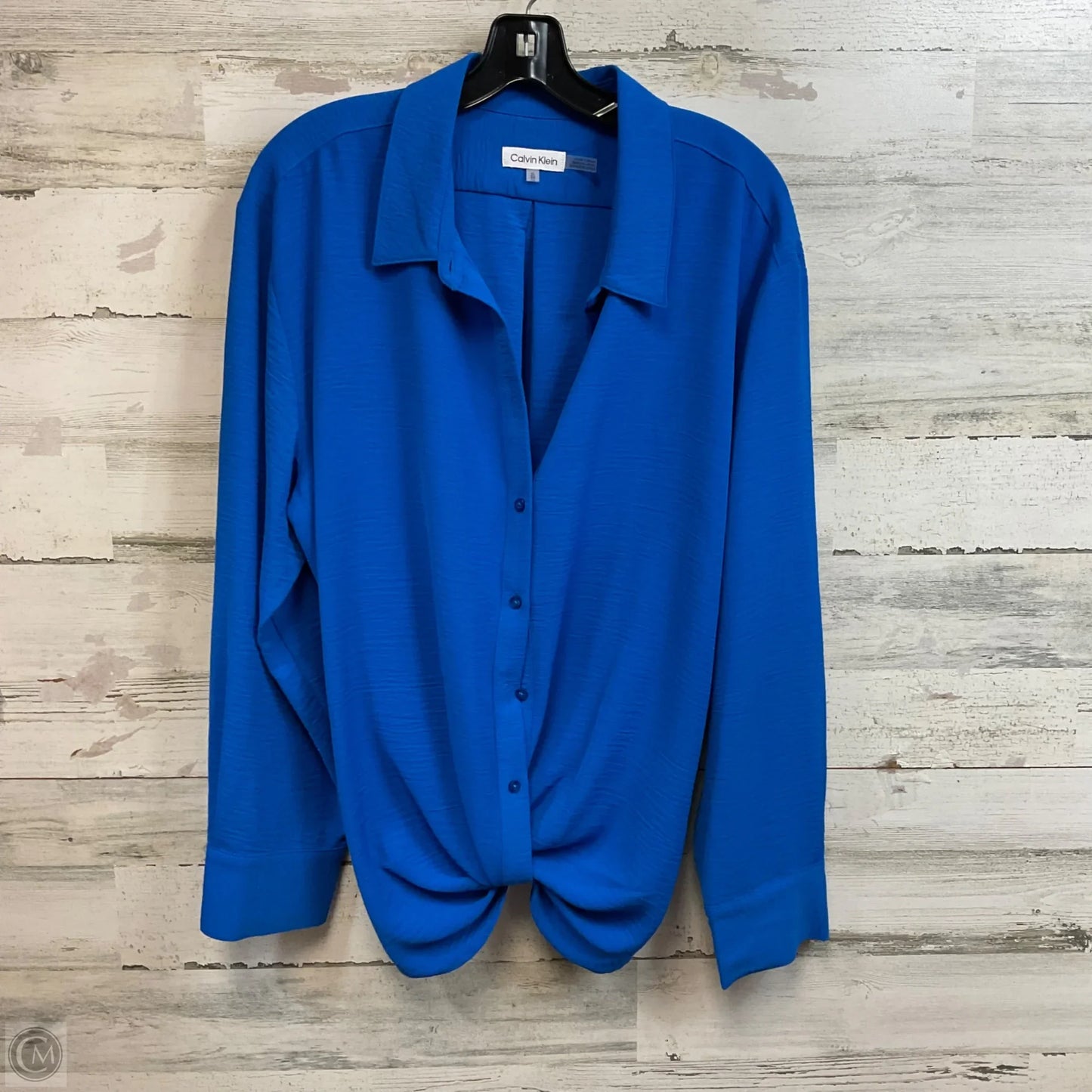 Blouse Long Sleeve By Calvin Klein In Blue, Size: Xl