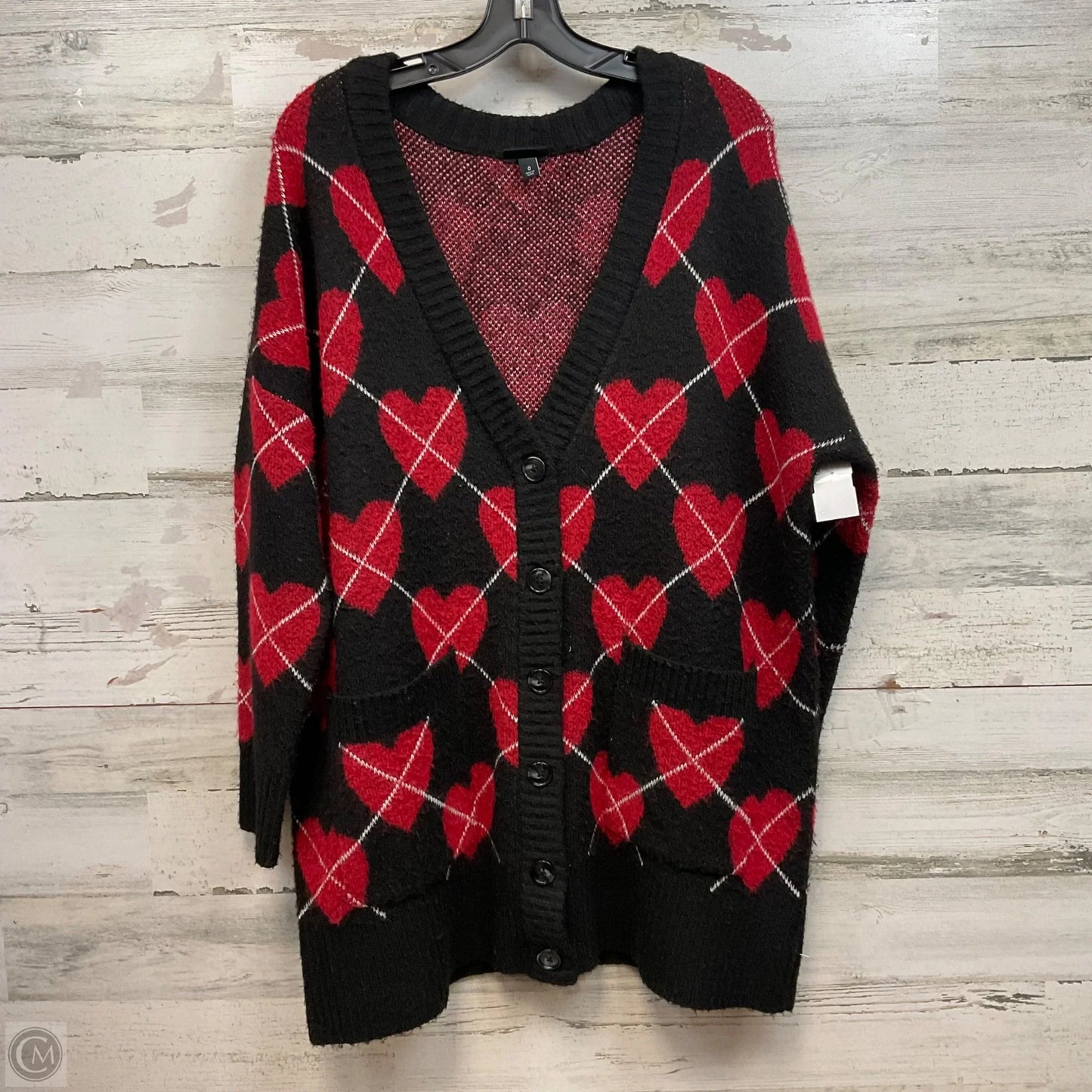 Sweater Cardigan By Torrid In Black & Red, Size: L