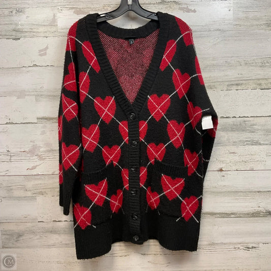 Sweater Cardigan By Torrid In Black & Red, Size: L