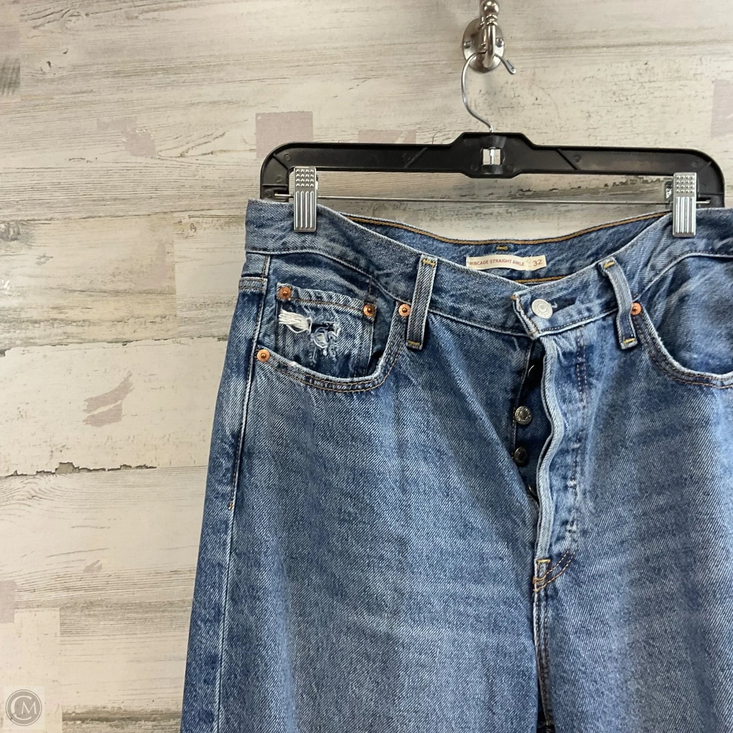 Jeans Straight By Levis In Blue Denim, Size: 14