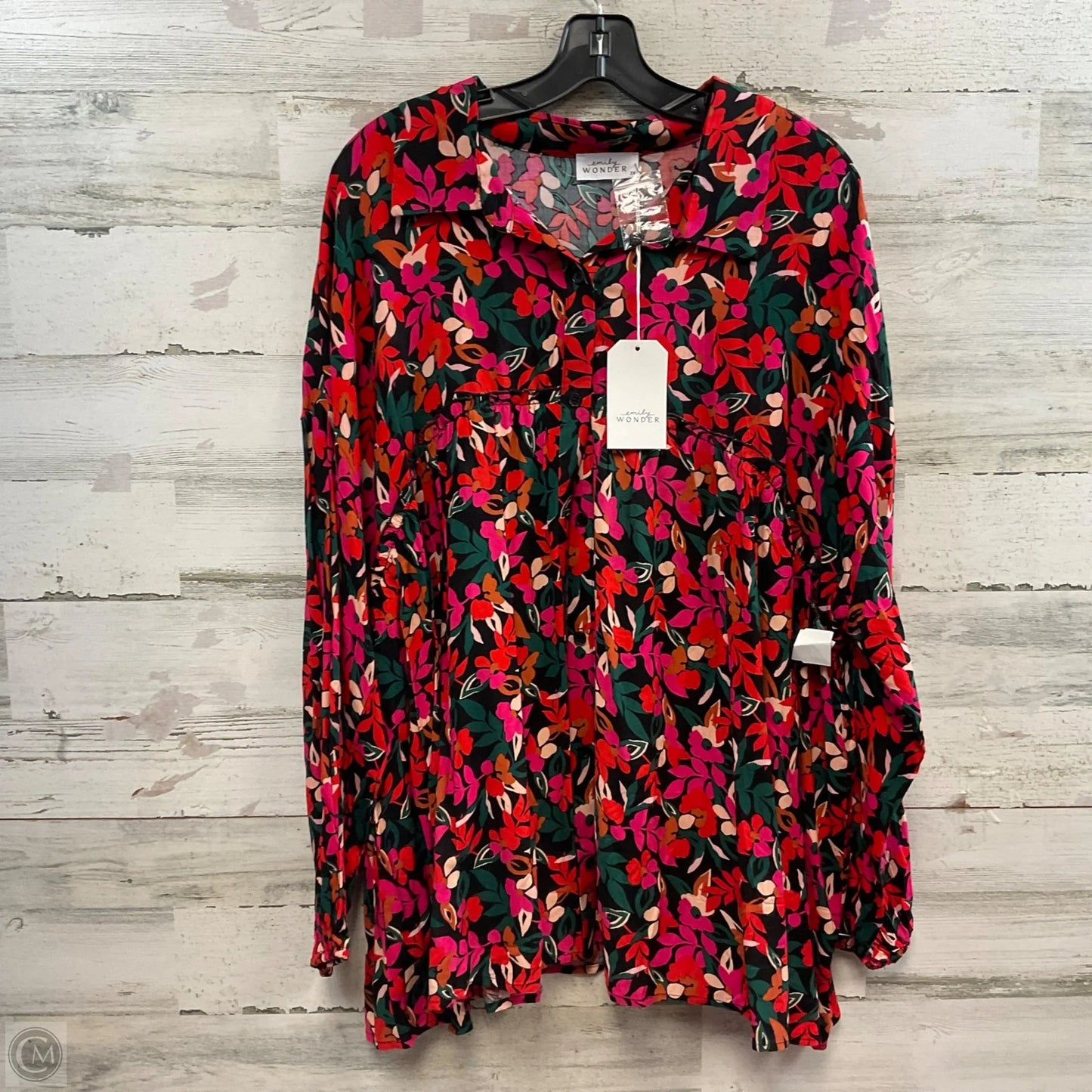 Blouse Long Sleeve By Emily Wonder In Red, Size: 2x