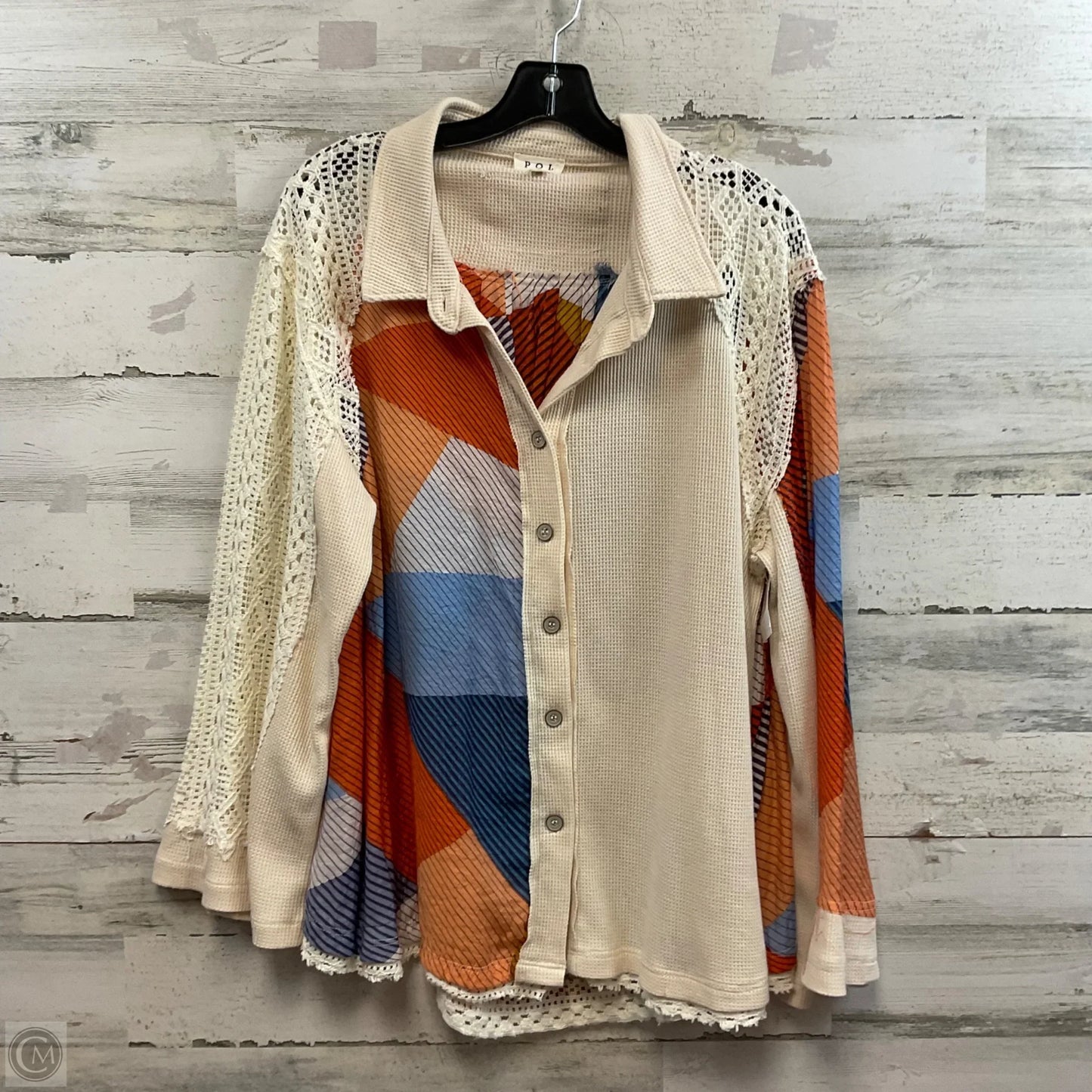 Top Long Sleeve By Pol In Cream, Size: L