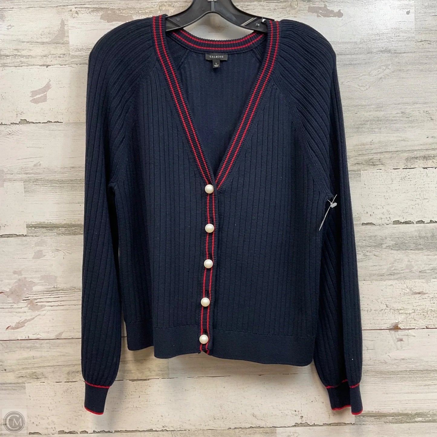 Sweater Cardigan By Talbots In Blue, Size: L