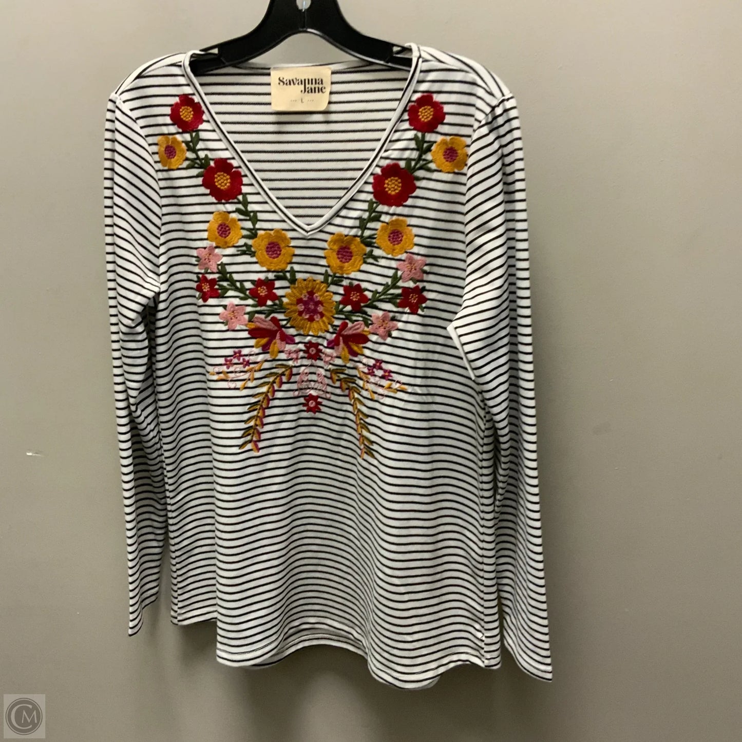 Top Long Sleeve By Savanna Jane In Black & White, Size: L