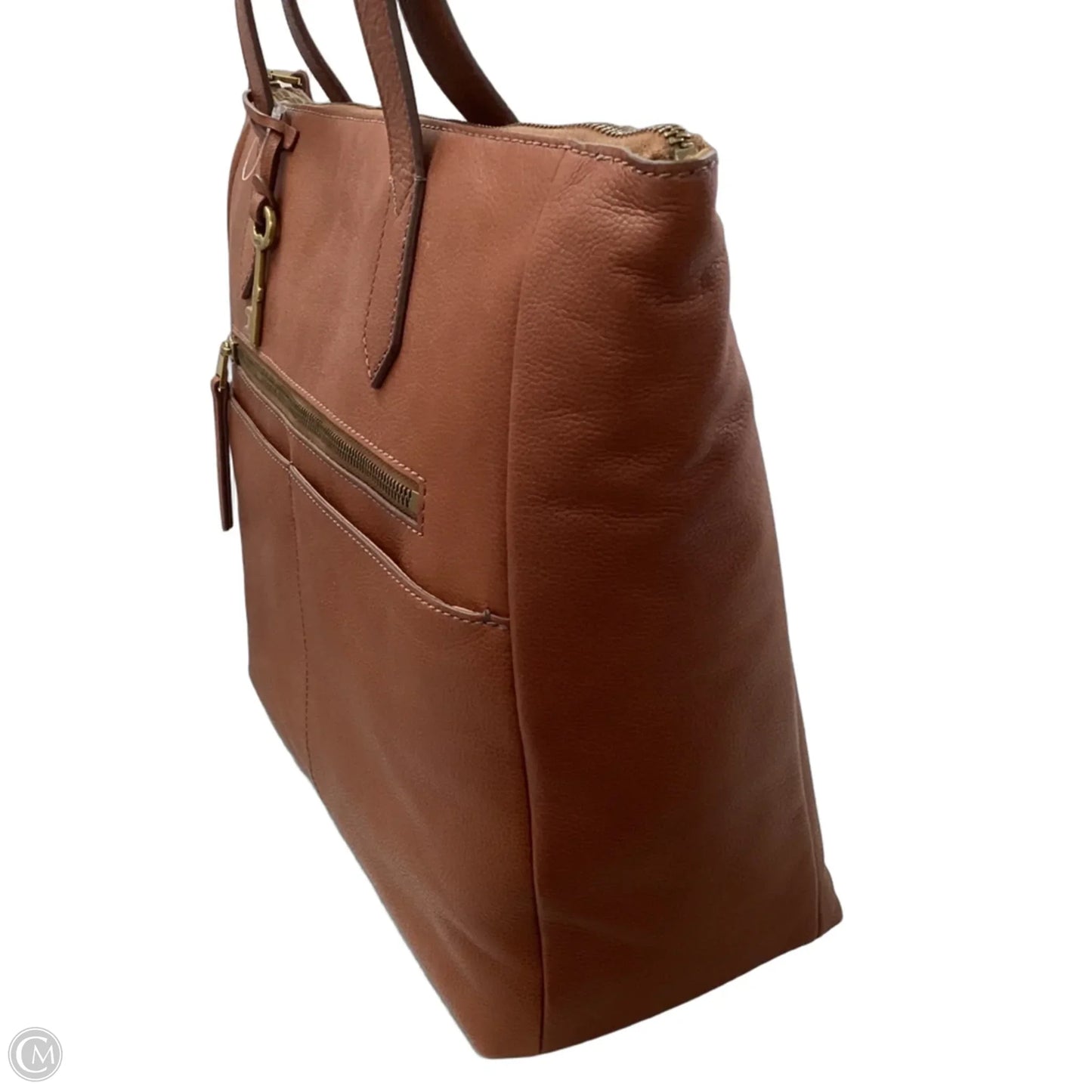 Handbag Leather By Fossil, Size: Medium