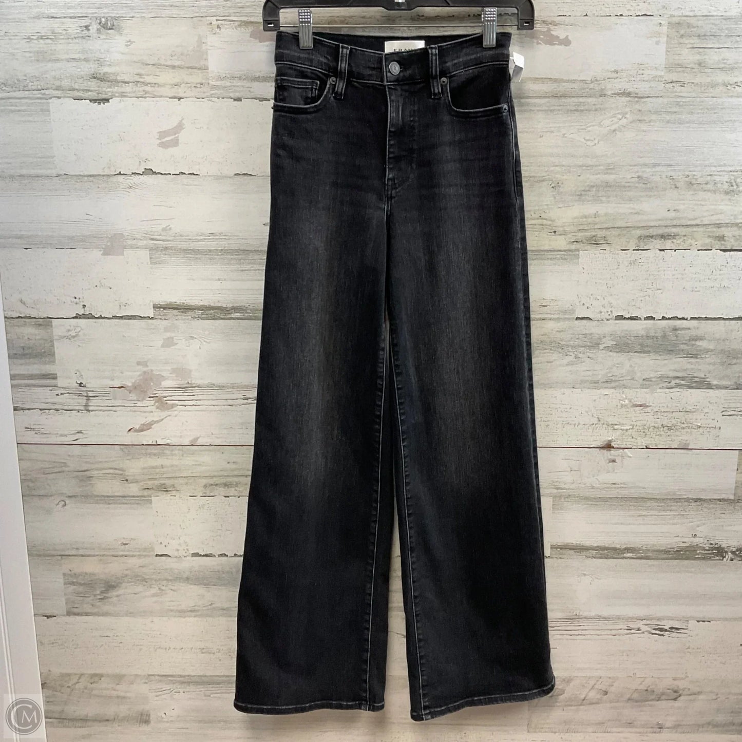 Jeans Wide Leg By Frame In Black Denim, Size: 00