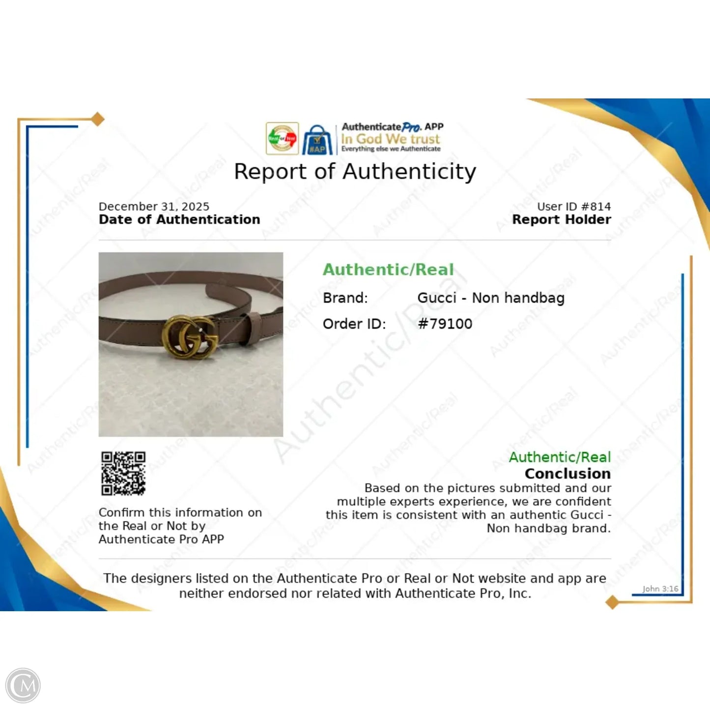 Belt Luxury Designer By Gucci, Size: Small